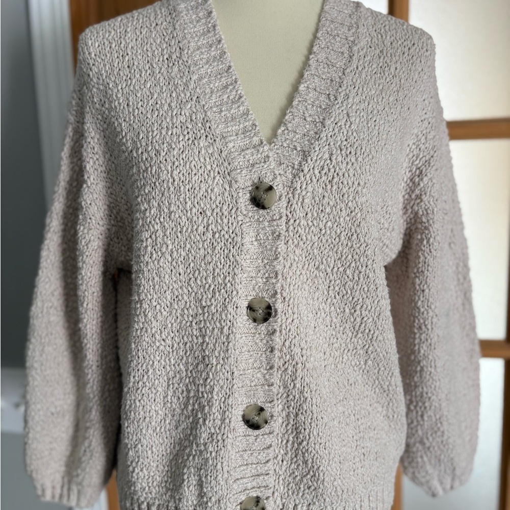 LOFT Textured Cream Button-Up Cardigan